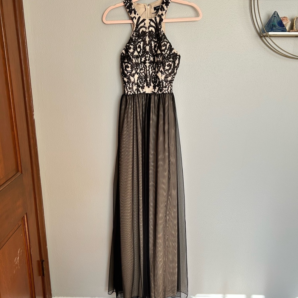 Black nude sequin gown
